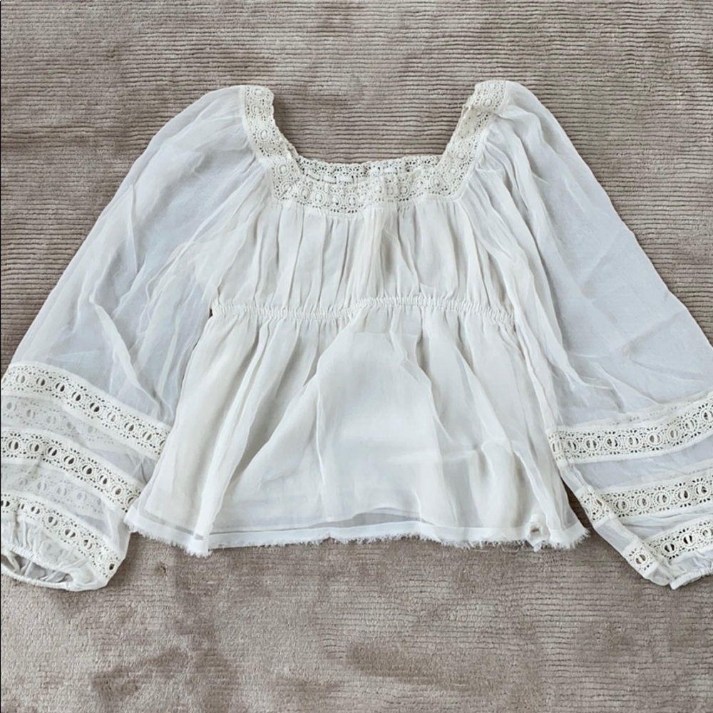 Free People Sheer + Lace Balloon Sleeve Blouse